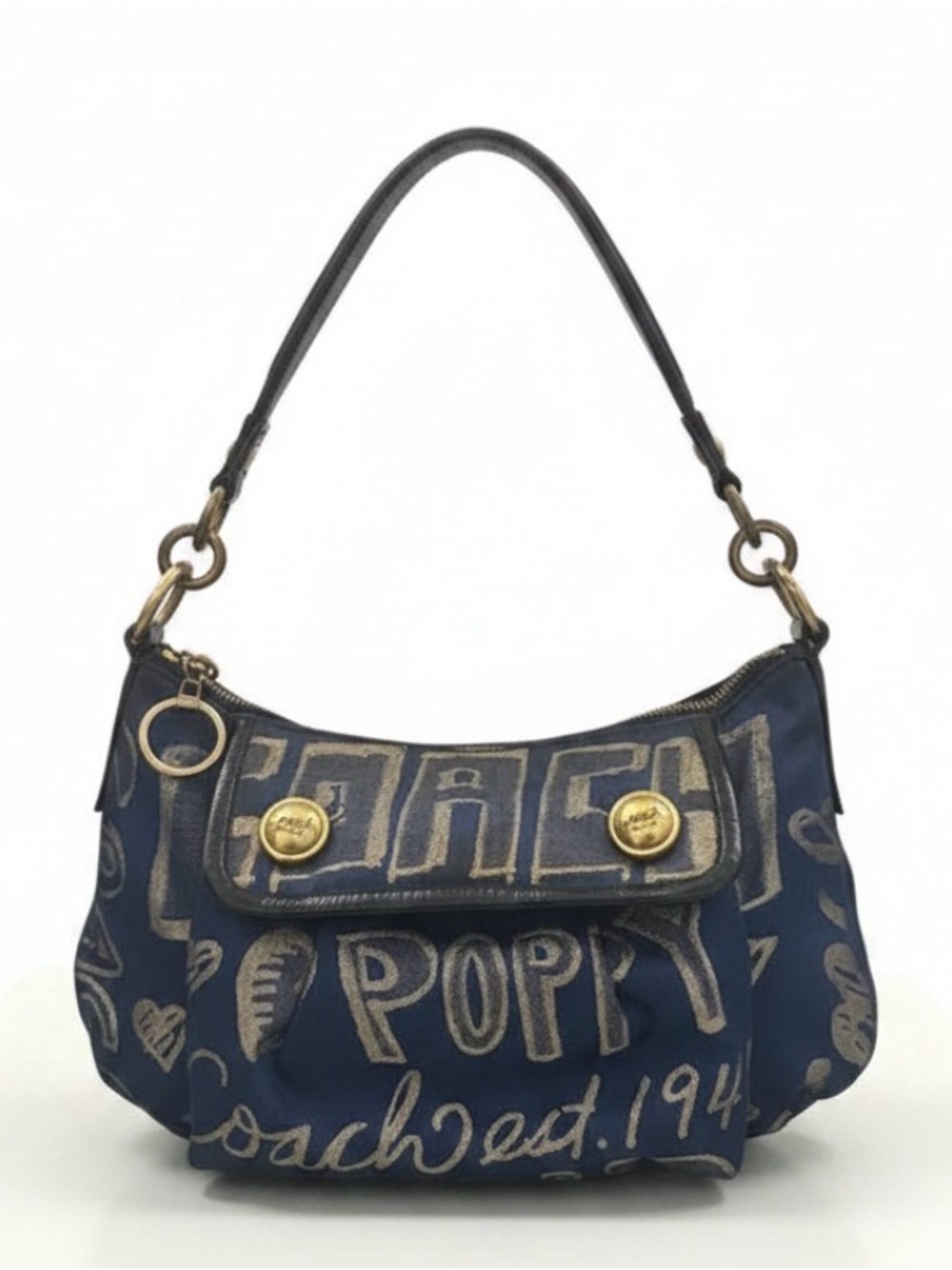 Coach Poppy Limited Edition Navy Metallic Gold Y2K Shoulder Bag **FAIR READ**